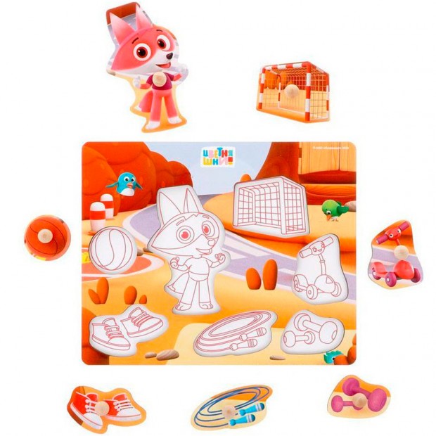 Деревянный Вкладыш Цветняшки Спортивная тренировка Лисенка Айяяй 962459 Деревянный Вкладыш Цветняшки Спортивная тренировка Лисенка Айяяй 962459