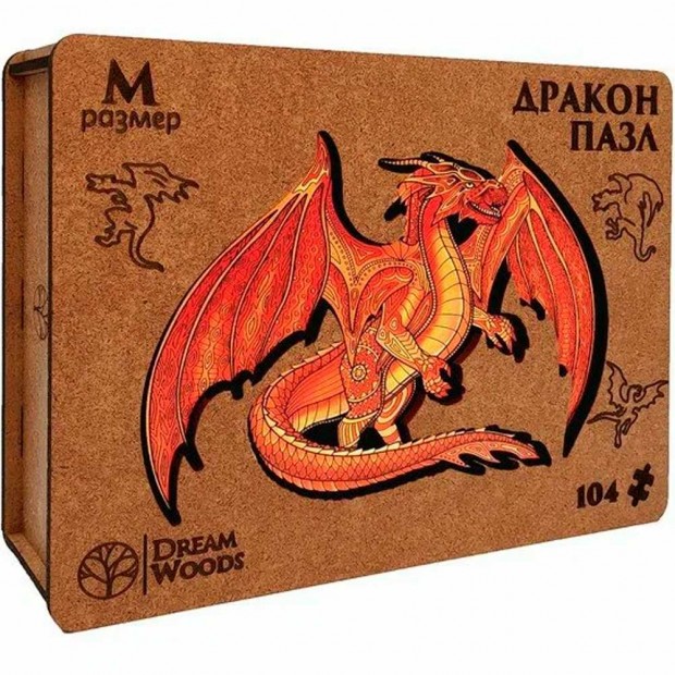 Деревянные Пазл фигурный Дракон M красный P-015R Деревянные Пазл фигурный Дракон M красный P-015R