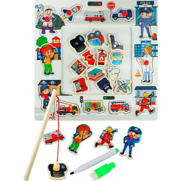 Деревянная Пазл рамка магнитная с рыбалкой и маркером 30х30см. И-0408 Деревянная Пазл рамка магнитная с рыбалкой и маркером 30х30см. И-0408