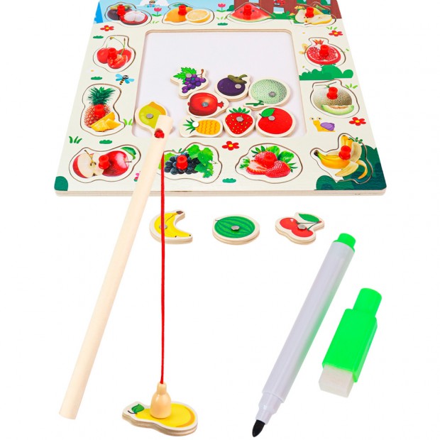 Деревянная Пазл рамка магнитная с рыбалкой и маркером 30х30см. И-0409 Деревянная Пазл рамка магнитная с рыбалкой и маркером 30х30см. И-0409