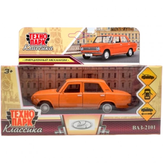 Модель ВАЗ-2101 длина 12 см, двери, багаж, инерц, оранжевый Технопарк в коробке Модель ВАЗ-2101 длина 12 см, двери, багаж, инерц, оранжевый Технопарк в коробке