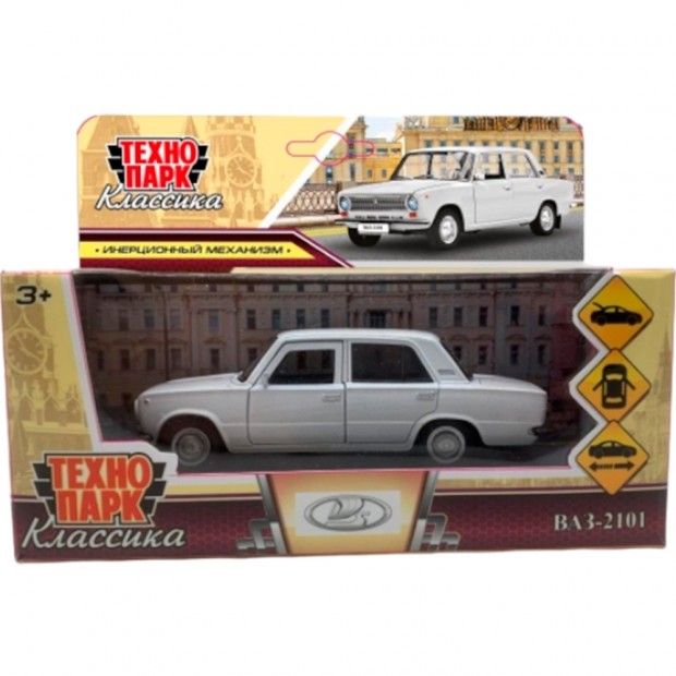 Модель ВАЗ-2101  длина 12 см, двери, багаж, инерц, белый Технопарк