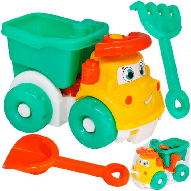 Песочный набор Веселый грузовик 5 предметов зелено-желтый Песочный набор Веселый грузовик 5 предметов зелено-желтый
