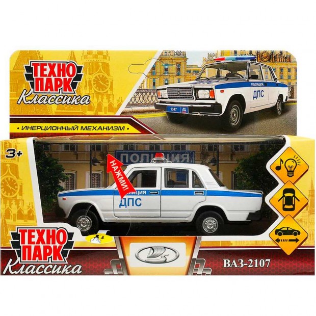 Модель ВАЗ-2107 ПОЛИЦИЯ, свет-звук, длина 12 см,белый Технопарк в кор. Модель ВАЗ-2107 ПОЛИЦИЯ, свет-звук, длина 12 см,белый Технопарк в кор.