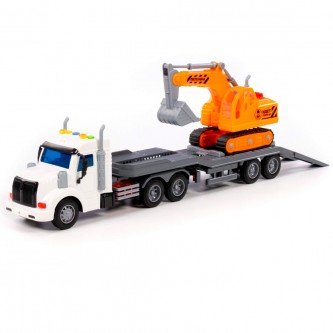 Автомобиль-тягач Профи-трейлер со светом и звуком+гусеничный экскаватор 84016 Автомобиль-тягач Профи-трейлер со светом и звуком+гусеничный экскаватор 84016