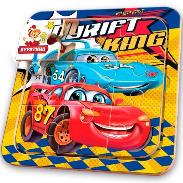 Деревянные Пазл тачки, 10*10 см терм. пакет Буратино CARS-01 Деревянные Пазл тачки, 10*10 см терм. пакет Буратино CARS-01