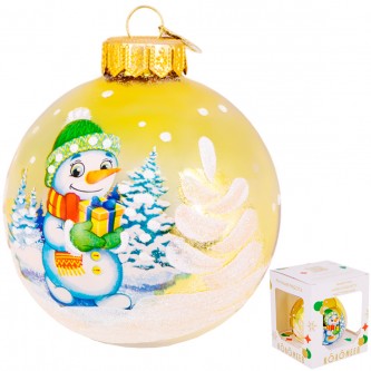 Шар 80мм Снеговик с подарком КУ-80-244003 Шар 80мм Снеговик с подарком КУ-80-244003