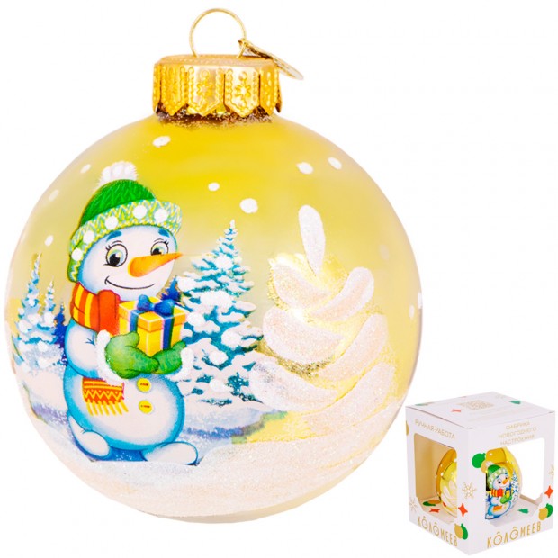 Шар 80мм Снеговик с подарком КУ-80-244003 Шар 80мм Снеговик с подарком КУ-80-244003