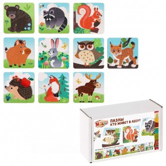 Деревянный Пазл 10 Кто живет в лесу? картинки-половинки 962519 Деревянный Пазл 10 Кто живет в лесу? картинки-половинки 962519