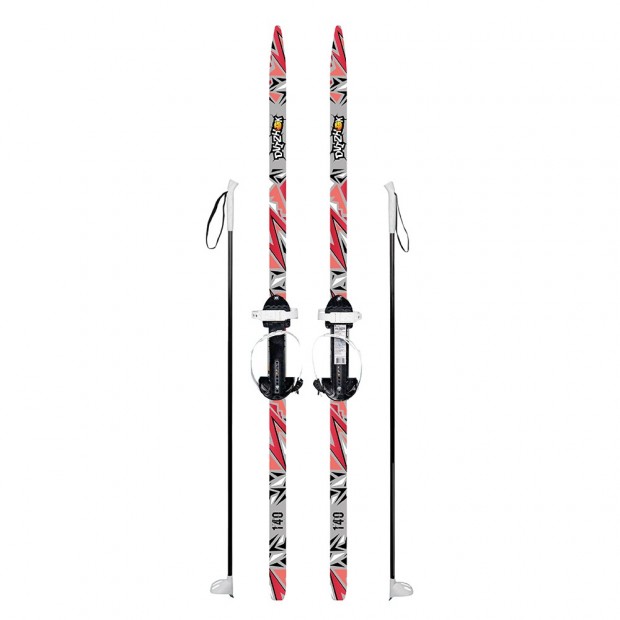 Лыжи подростковые Снежный гонщик 140/105 см серые с палками из стеклопластика Лыжи подростковые Снежный гонщик 140/105 см серые с палками из стеклопластика