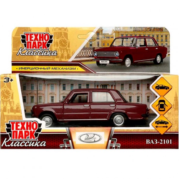 Модель ваз-2101 12 см, двери, багаж, инерц, фиолетовый Технопарк в коробке Модель ваз-2101 12 см, двери, багаж, инерц, фиолетовый Технопарк в коробке