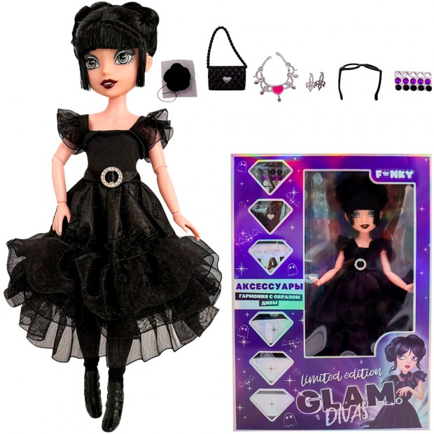 Кукла Glam Divas Вэнди с аксессуарами, черное платье 25 см Funky Toys FT00008 Кукла Glam Divas Вэнди с аксессуарами, черное платье 25 см Funky Toys FT00008