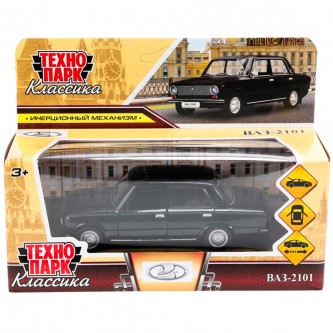 Модель ваз-2101 12 см, двери, багаж, инерц, черный, Технопарк в коробке Модель ваз-2101 12 см, двери, багаж, инерц, черный, Технопарк в коробке