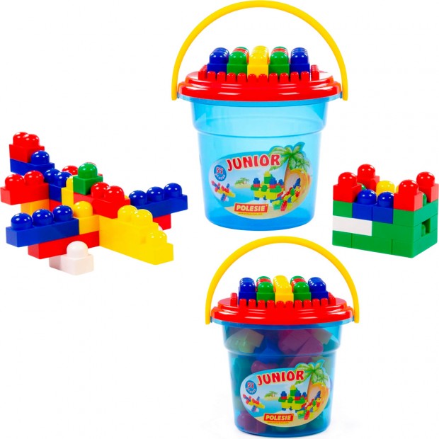 Конструктор Юниор 57дет. в ведре синем Макси с крышкой 24378 П-Е/6/ Конструктор Юниор 57дет. в ведре синем Макси с крышкой 24378 П-Е/6/