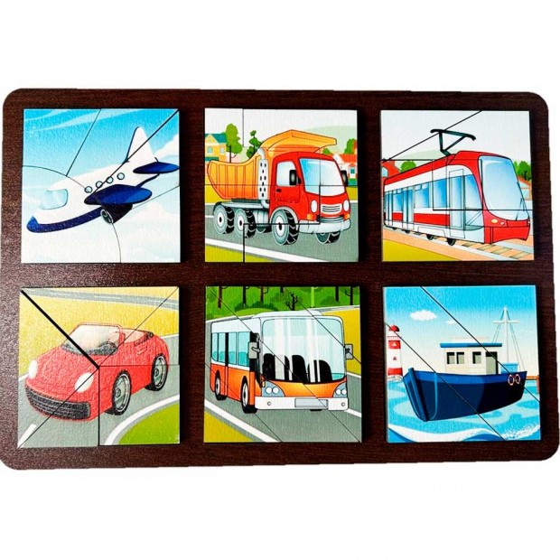 Деревянная Развивающая доска Сложи квадрат. Транспорт 8776 /30 Деревянная Развивающая доска Сложи квадрат. Транспорт 8776 /30