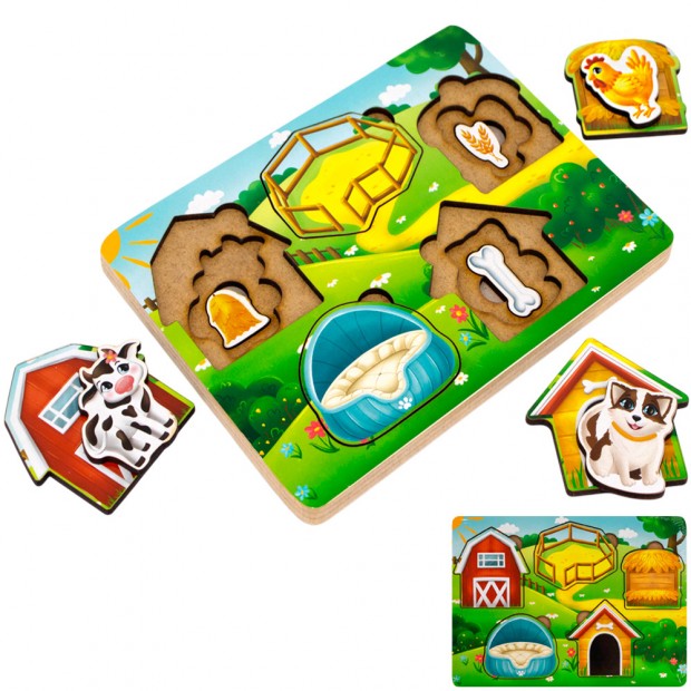 Деревянная Рамка вкладыш многоуровневая Лесные животные, кто где живет? ОА-00000472 Деревянная Рамка вкладыш многоуровневая Лесные животные, кто где живет? ОА-00000472