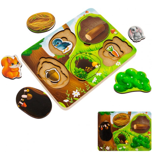 Деревянная Рамка вкладыш многоуровневая Домашние животные, кто где живет? ОА-00000474 Деревянная Рамка вкладыш многоуровневая Домашние животные, кто где живет? ОА-00000474