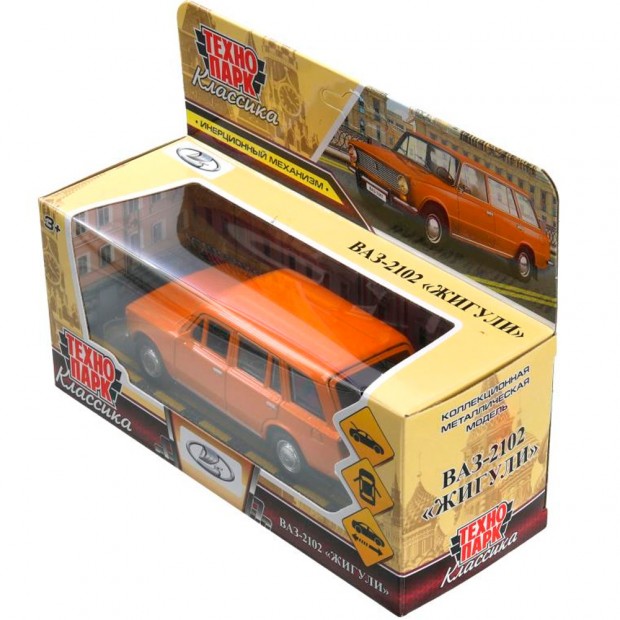 Модель ваз-2102 12 см, двери, багаж, инер,оранжевый Технопарк Модель ваз-2102 12 см, двери, багаж, инер,оранжевый Технопарк