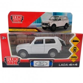 Модель LADA4X4-12-WH LADA 4х4 12 см, двери, багаж, инерц,  белый Технопарк  в кор.