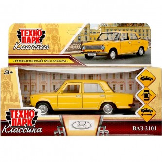 Модель ВАЗ-2101 длина 12 см, двери, багаж, инерция, желтый Технопарк Модель ВАЗ-2101 длина 12 см, двери, багаж, инерция, желтый Технопарк