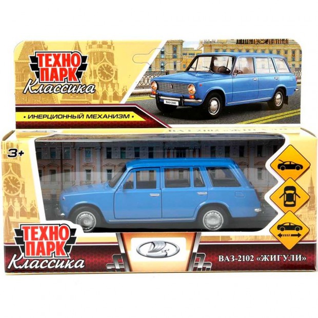 Модель ваз-2102 12 см, двери, багаж, инер,голубой Технопарк Модель ваз-2102 12 см, двери, багаж, инер,голубой Технопарк