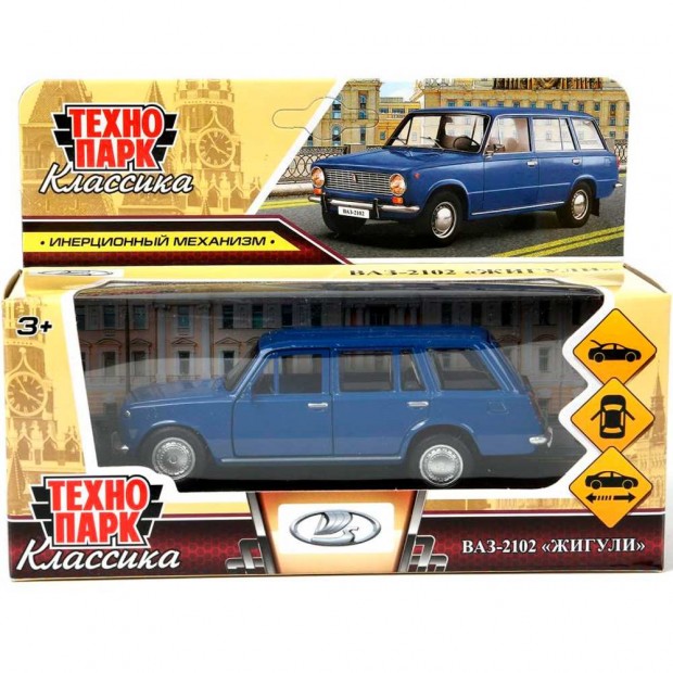 Модель ваз-2102 12 см, двери, багаж, инер,синий Технопарк Модель ваз-2102 12 см, двери, багаж, инер,синий Технопарк