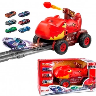 Автотрек Динозавр с набором машин в коробке красный