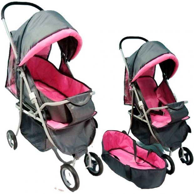 Коляска для куклы трансформер графит/розовая КР-250 Коляска для куклы трансформер графит/розовая КР-250