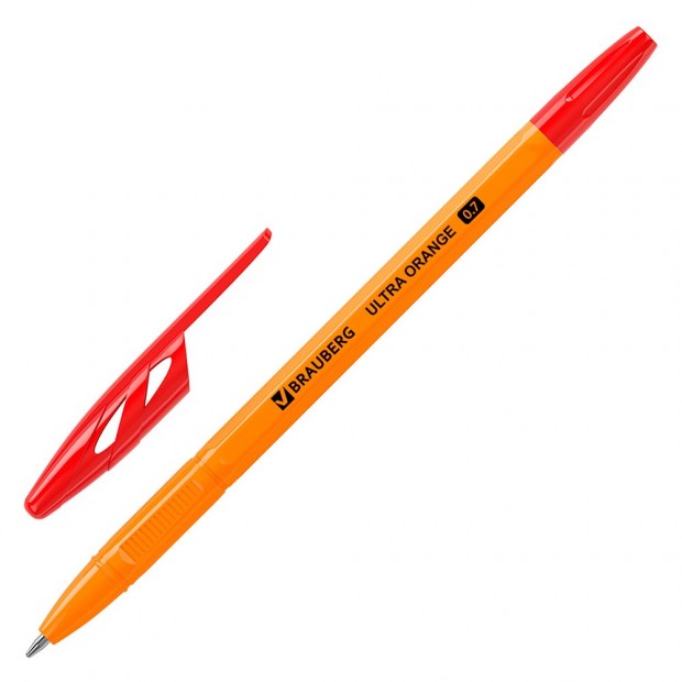 Ручка шарик 0,7 мм, красная ULTRA ORANGE  143564 BRAUBERG , чернила ГЕРМ.наконШВЕЙЦАРИЯ