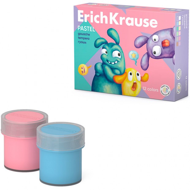 Гуашь ErichKrause Jolly Friends Pastel 12 цветов по 20 мл 61419