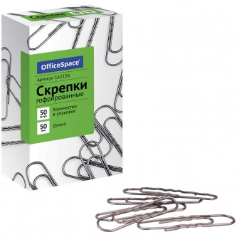 Скрепки 50мм, OfficeSpace, 50шт., гофрированные, карт. упаковка