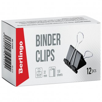 Зажимы для бумаг 32мм, Berlingo, 12шт., черные, картонная коробка Зажимы для бумаг 32мм, Berlingo, 12шт., черные, картонная коробка