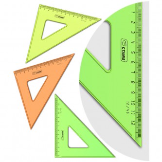 Треугольник 45°, 12см СТАММ, пластиковый, прозрачный, неоновые цвета, ассорти