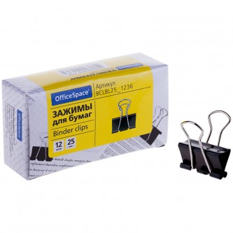 Зажимы для бумаг 25мм, OfficeSpace, 12шт., черные, картонная коробка Зажимы для бумаг 25мм, OfficeSpace, 12шт., черные, картонная коробка