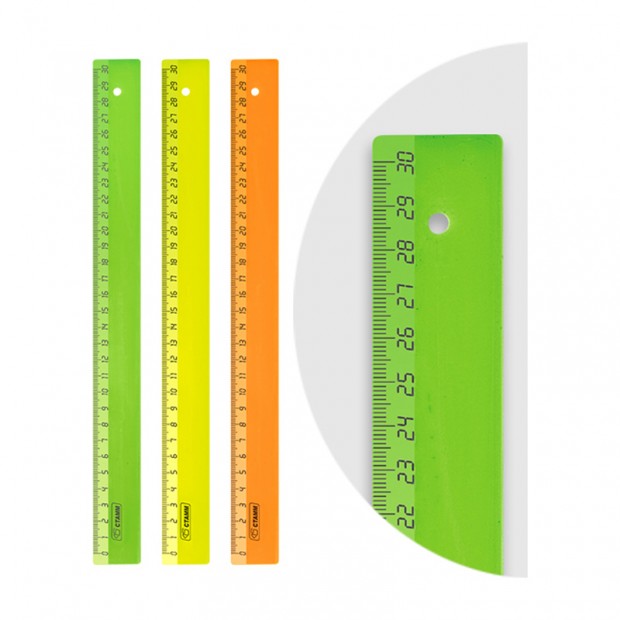 Линейка 30см СТАММ, пластиковая, непрозрачная, неоновые цвета, ассорти