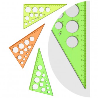 Треугольник 30°, 19см Стамм, прозрачный флуоресцентный, 4цв., с окружностями