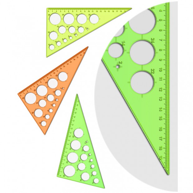 Треугольник 30°, 19см Стамм, прозрачный флуоресцентный, 4цв., с окружностями