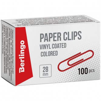 Скрепки 28мм, Berlingo, 100шт., цветные, карт. упаковка