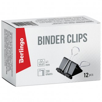 Зажимы для бумаг 41мм, Berlingo, 12шт., черные, картонная коробка Зажимы для бумаг 41мм, Berlingo, 12шт., черные, картонная коробка