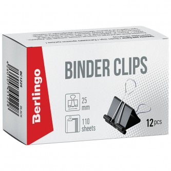 Зажимы для бумаг 25мм, Berlingo, 12шт., черные, картонная коробка Зажимы для бумаг 25мм, Berlingo, 12шт., черные, картонная коробка