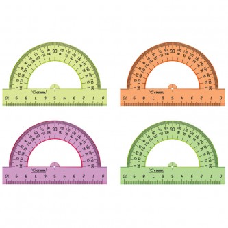 Транспортир 10см, 180° СТАММ, пластиковый, прозрачный, неоновые цвета, ассорти Транспортир 10см, 180° СТАММ, пластиковый, прозрачный, неоновые цвета, ассорти