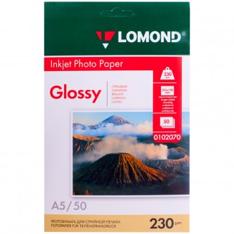 Фотобумага А5 (210*148) для стр. принтеров Lomond, 230г/м2 (50л) глянцевая односторонняя Фотобумага А5 (210*148) для стр. принтеров Lomond, 230г/м2 (50л) глянцевая односторонняя