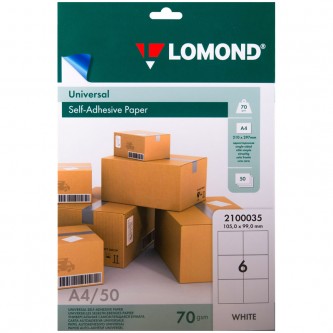 Бумага самоклеящаяся А4 50л. Lomond, белая, 06 фр. (105*99), 70г/м2 Бумага самоклеящаяся А4 50л. Lomond, белая, 06 фр. (105*99), 70г/м2