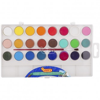 Акварель JOVI, 24 цвета, малые кюветы, с кистью, с палитрой, пластик, европодвес