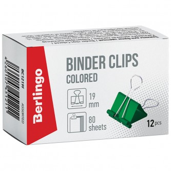 Зажимы для бумаг 19мм, Berlingo, 12шт., цветные, картонная коробка Зажимы для бумаг 19мм, Berlingo, 12шт., цветные, картонная коробка