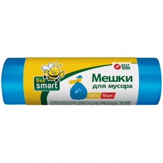 Мешки для мусора 120л BeeSmart ПНД, 65*100см, 12мкм, 10шт., синие, в рулоне Мешки для мусора 120л BeeSmart ПНД, 65*100см, 12мкм, 10шт., синие, в рулоне