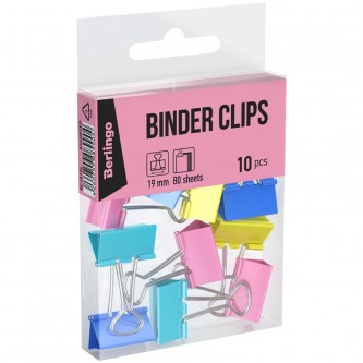 Зажимы для бумаг 19мм, Berlingo, 10шт., цветные, ПВХ упак., европодвес, ассорти пастель Зажимы для бумаг 19мм, Berlingo, 10шт., цветные, ПВХ упак., европодвес, ассорти пастель