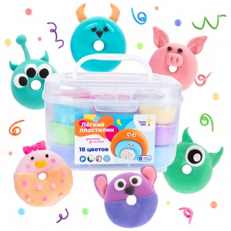 Легкий пластилин Genio Kids, 18 цветов, пластиковая коробка