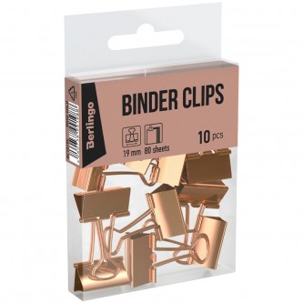 Зажимы для бумаг 19мм, Berlingo, 10шт., цветные, ПВХ упак., европодвес, розовое золото Зажимы для бумаг 19мм, Berlingo, 10шт., цветные, ПВХ упак., европодвес, розовое золото