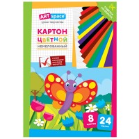 Картон цветной А4, ArtSpace, 24л., 8цв., немелованный, в папке, Картон цветной А4, ArtSpace, 24л., 8цв., немелованный, в папке,